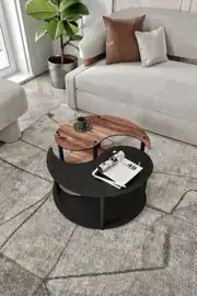 YİN YANG UNITY SERENITY ORTA SEHPA 2 Lİ TEKERLEKLİ SİYAH CEVİZ 70 CM